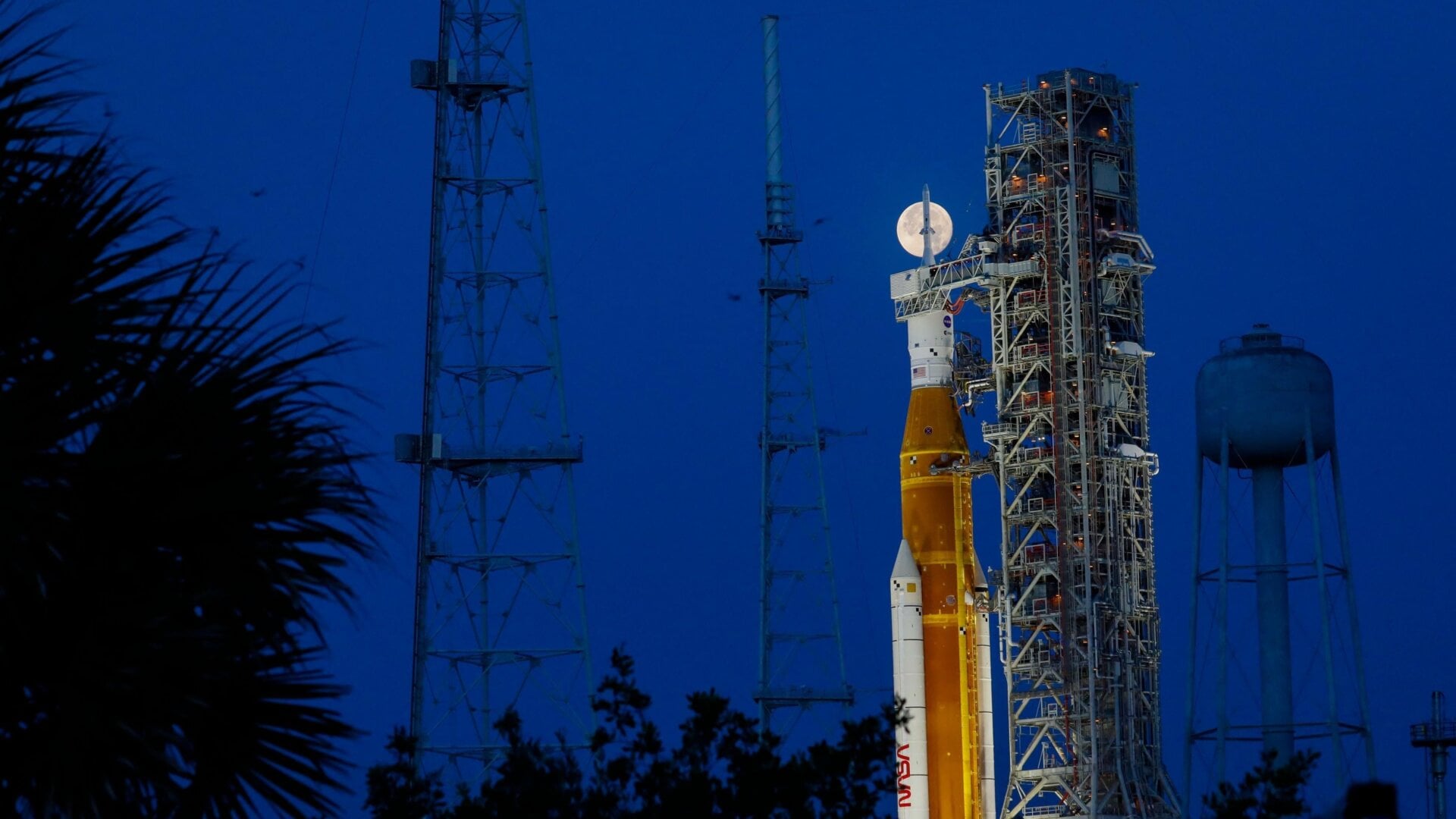 NASA’s Artemis I Moon rocket sits at Launch Pad Complex 39B at Kennedy Space Center, in Cape Canaveral, Florida.