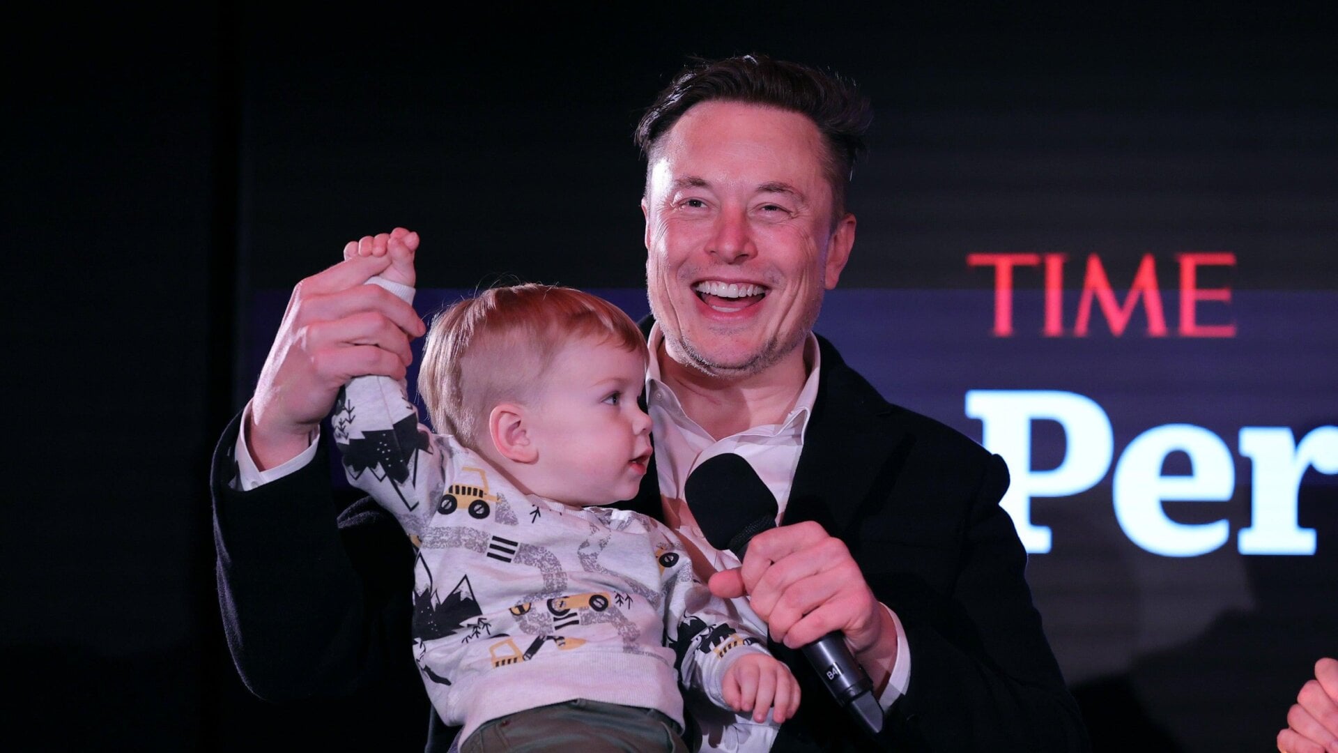 Elon Musk and son X Æ A-12 on stage TIME Person of the Year on December 13, 2021 in New York City.