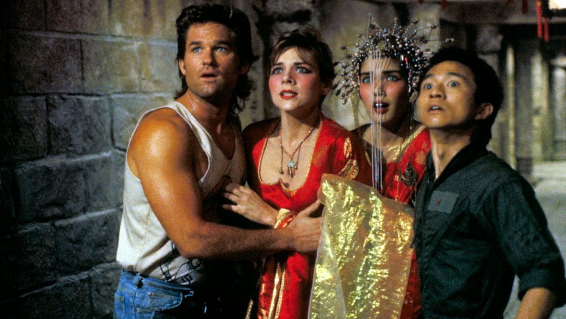 Kurt Russell and the cast of Big Trouble in Little China
