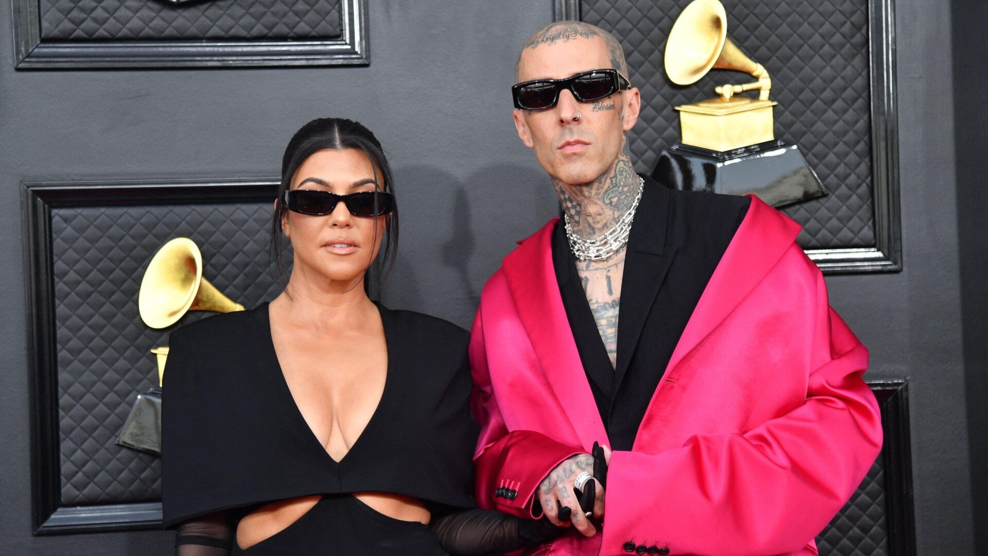 Kourtney Kardashian and Travis Barker at the Grammy Awards in Las Vegas on April 3, 2022.