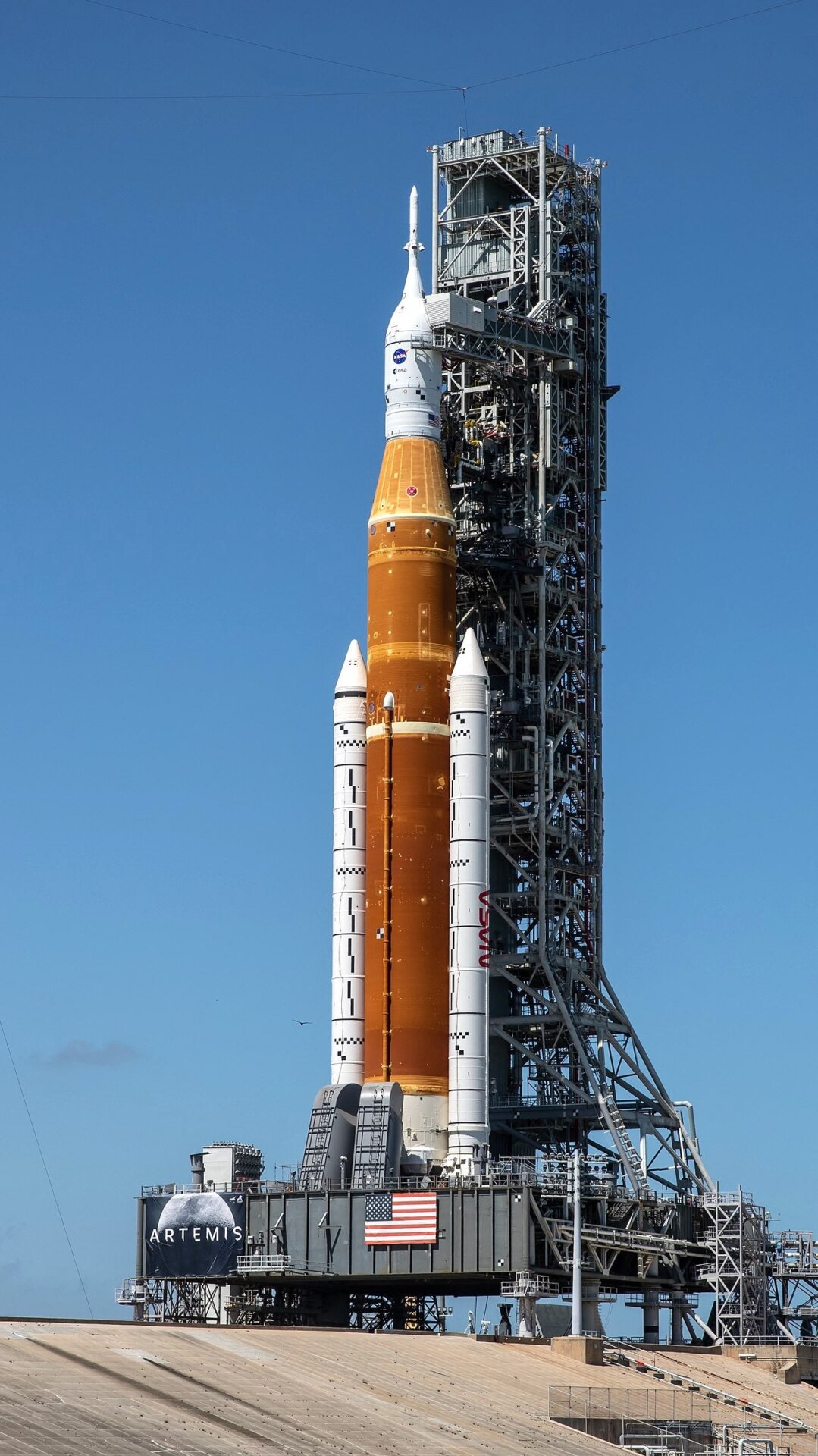 SLS on the launch pad at Kennedy Space Center in Florida, March 18, 2022. 
