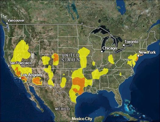 The air quality forecast for July 13 at 4:00 PM EDT. 