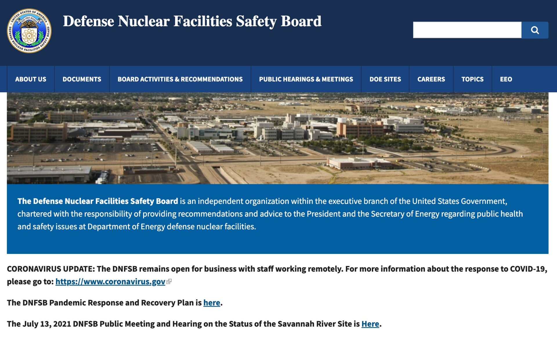 Screenshot: Defense Nuclear Facilities Review Board