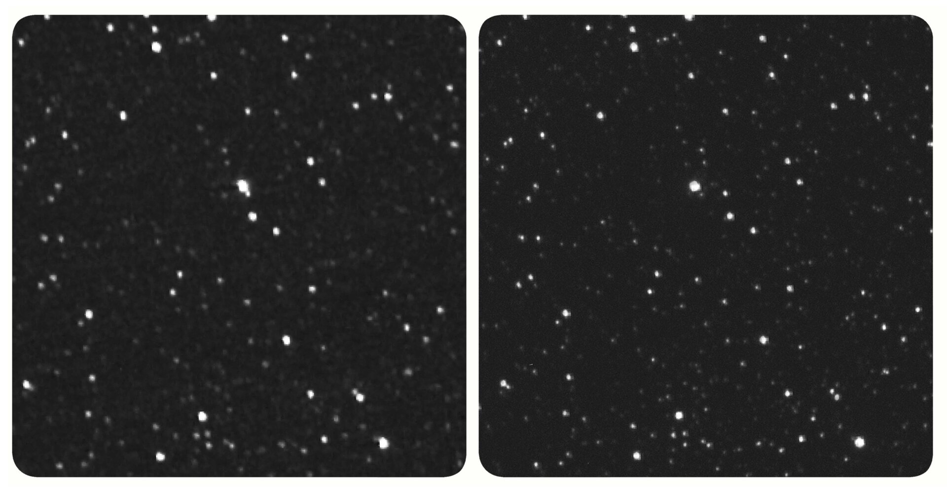 Two views of Proxima Centauri, the one on the left from New Horizons and the one on the right from Earth. 