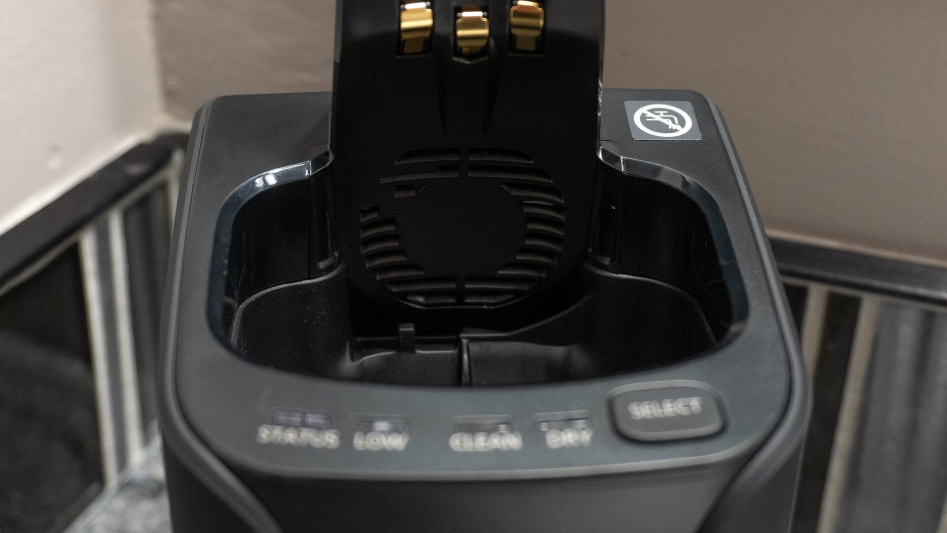 The dock also includes a drying fan for wet razors, but it’s small and takes a while to thoroughly dry razors out after a cleaning.