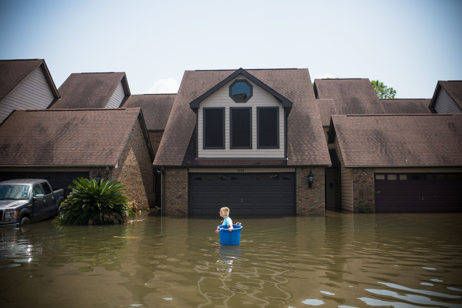 Flooded homes in Port Arthur, Texas, September 1, 2017