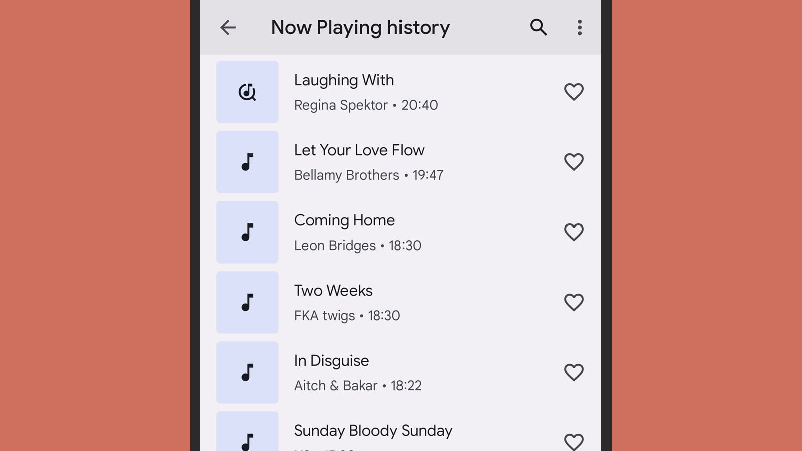 The Now Playing history on Pixel phones.