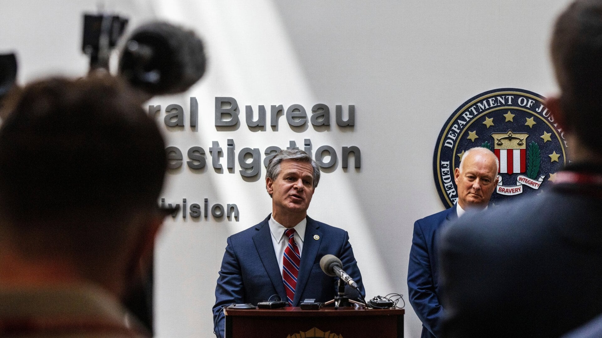 FBI Director Christopher Wray speaks during a news conference, Wednesday, Aug. 10, 2022, in Omaha, Nebraska.
