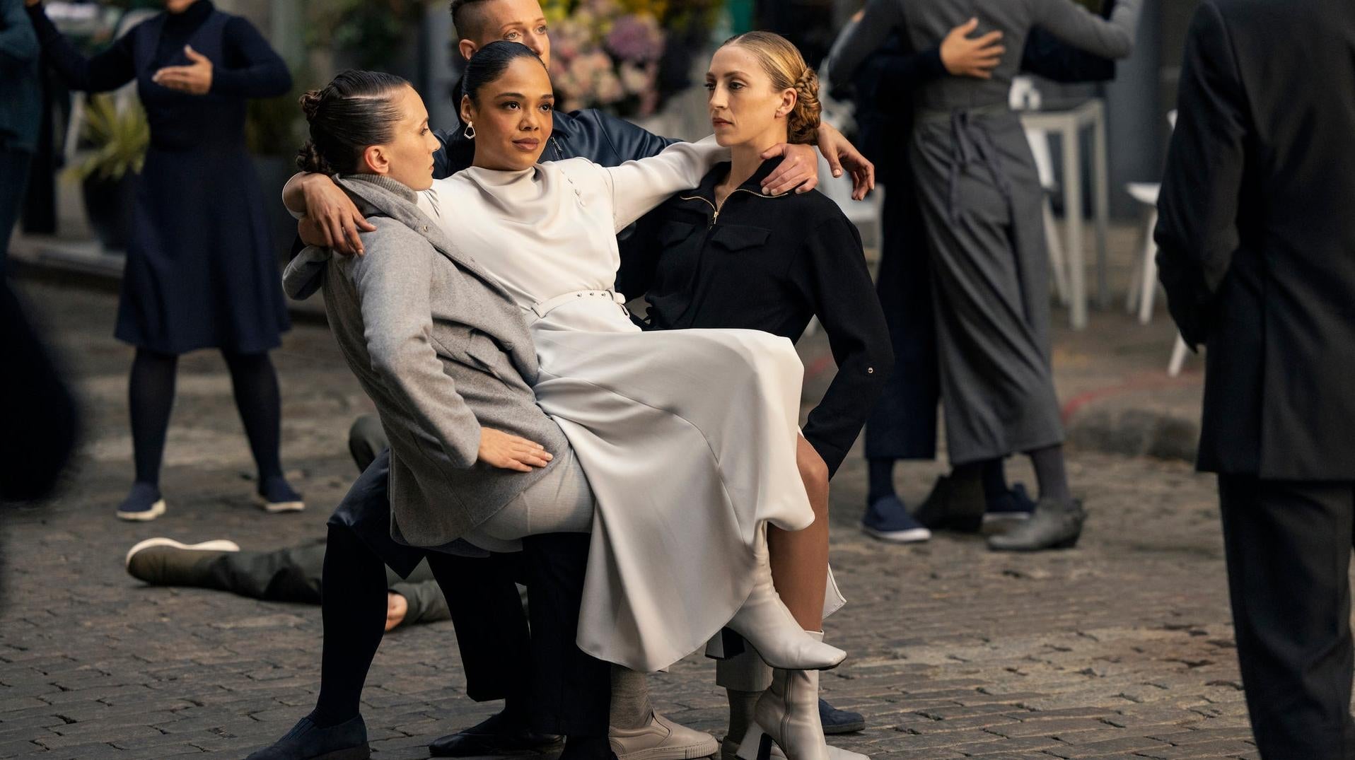 Anyone can sit on a throne of swords. Who can sit on a throne of humans? Tessa Thompson, that’s who.