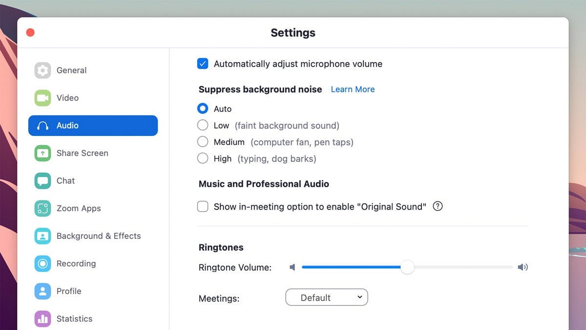 Zoom has optimization options for audio and video.