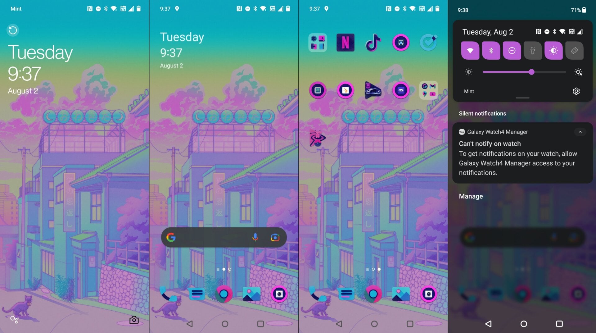 A sampling of the OxygenOS interface as customized by the author. 