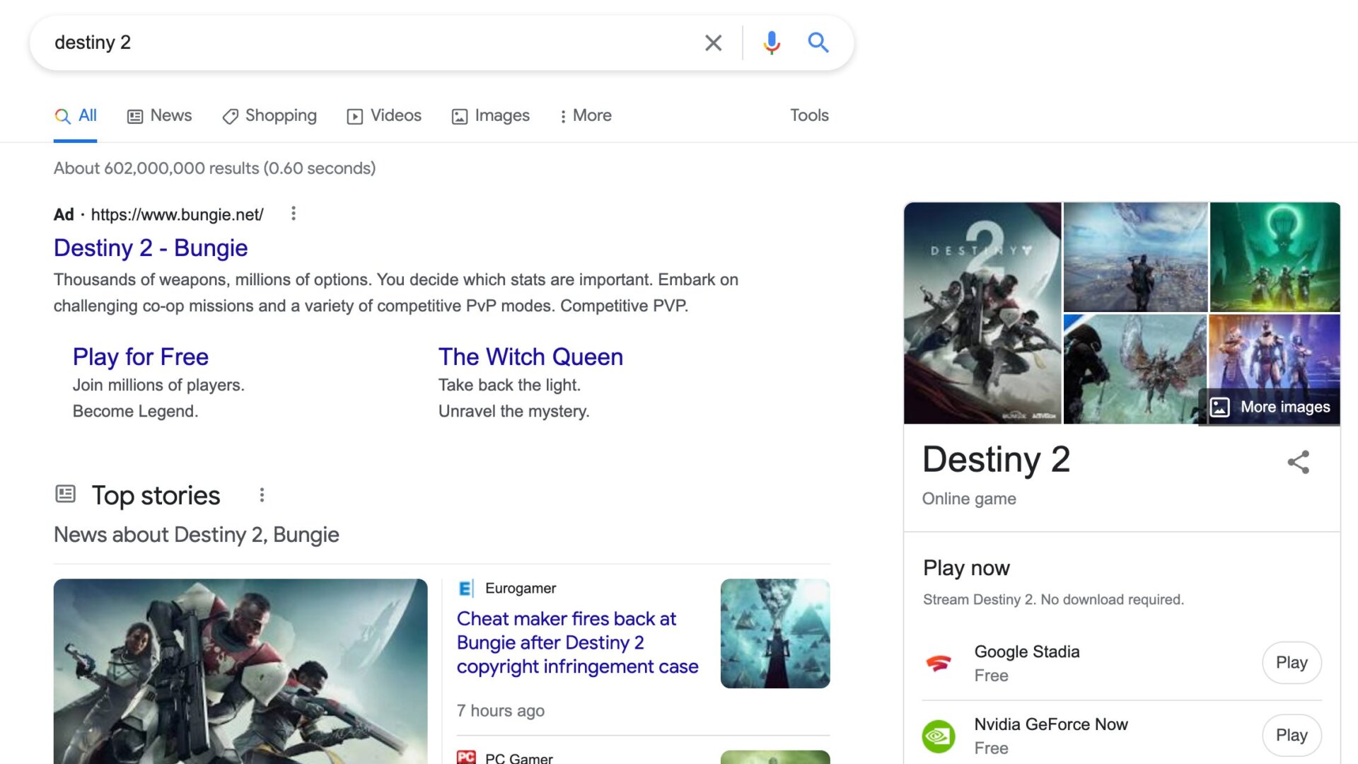 What you’ll see if you have the Play Now ability available on Google Search. 