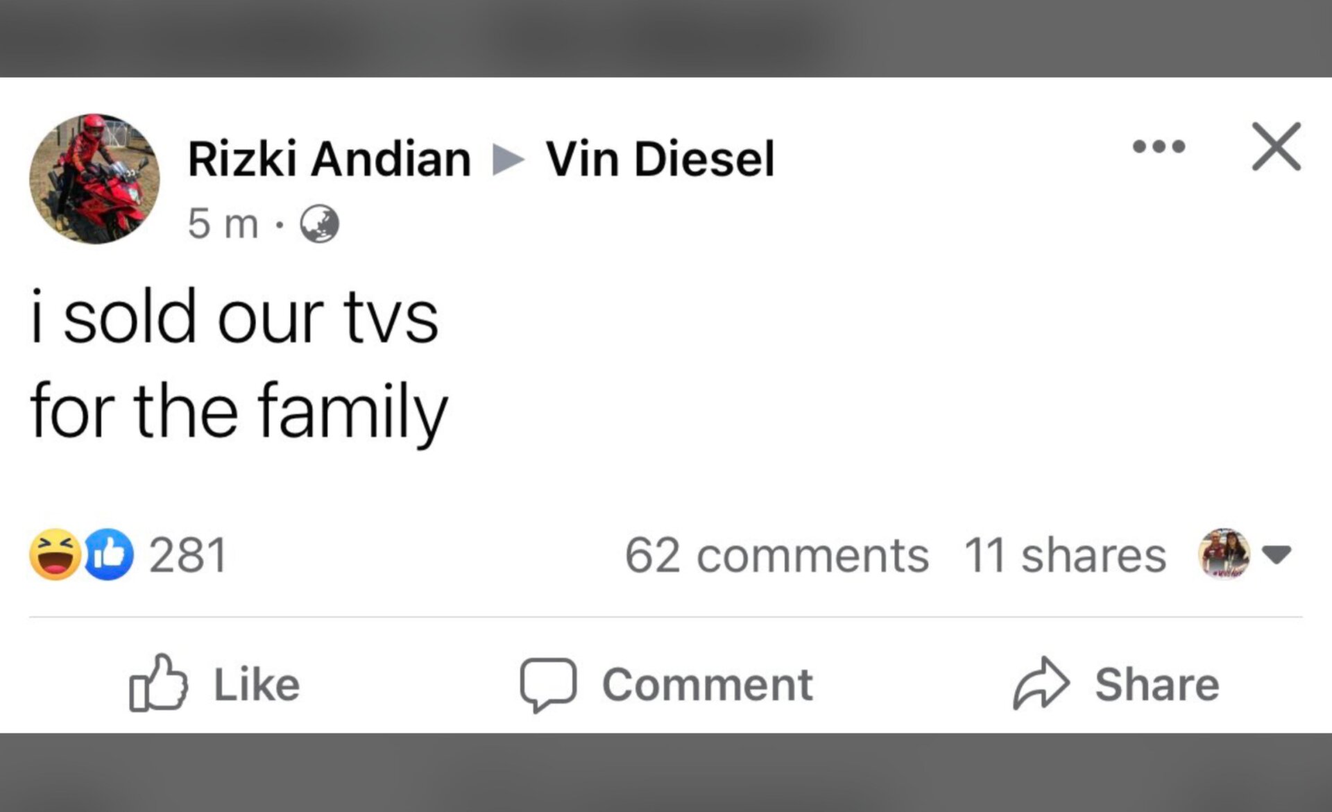 And you tell Vin Diesel this because?