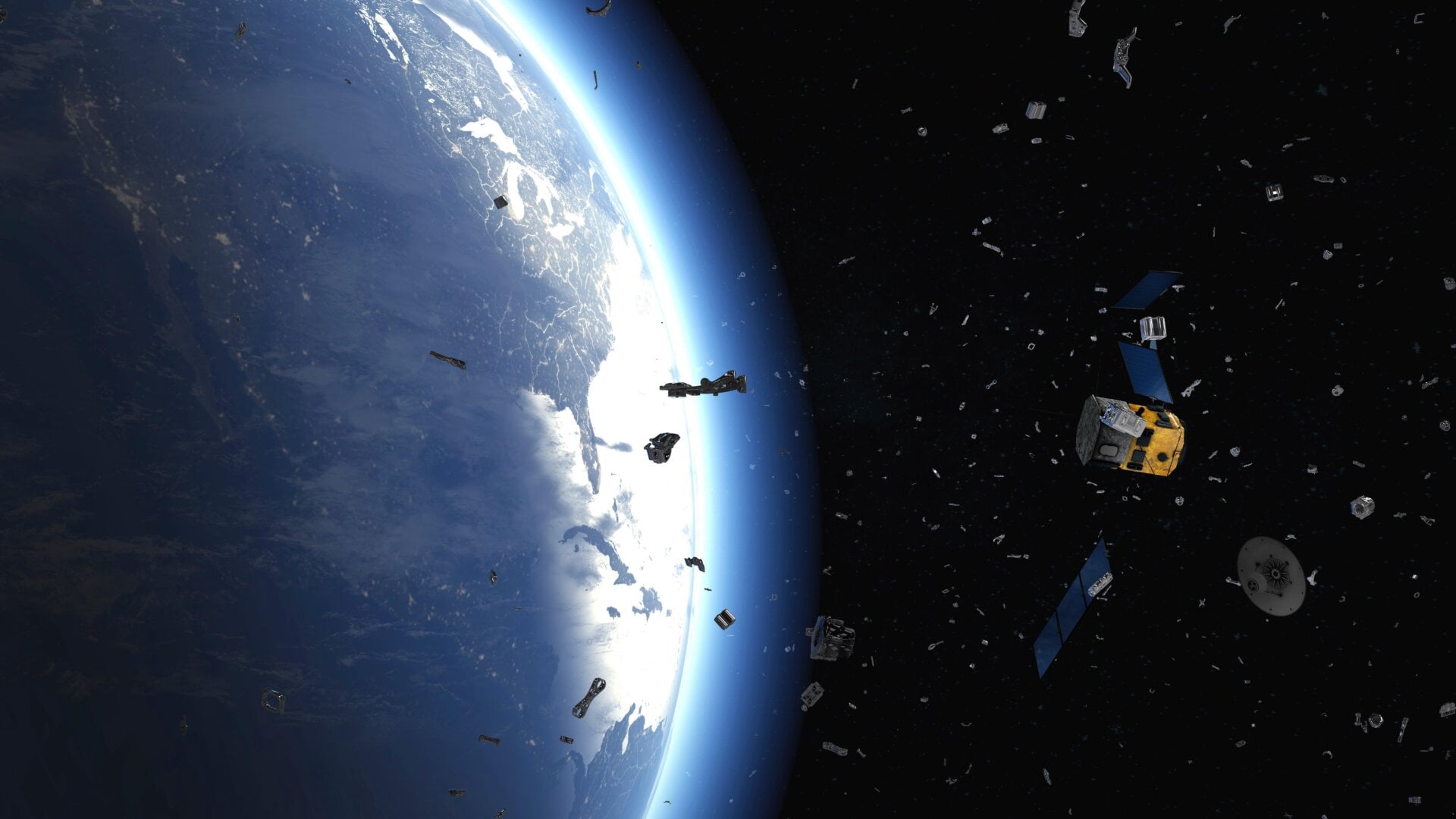 Artist’s depiction of space debris orbiting Earth.