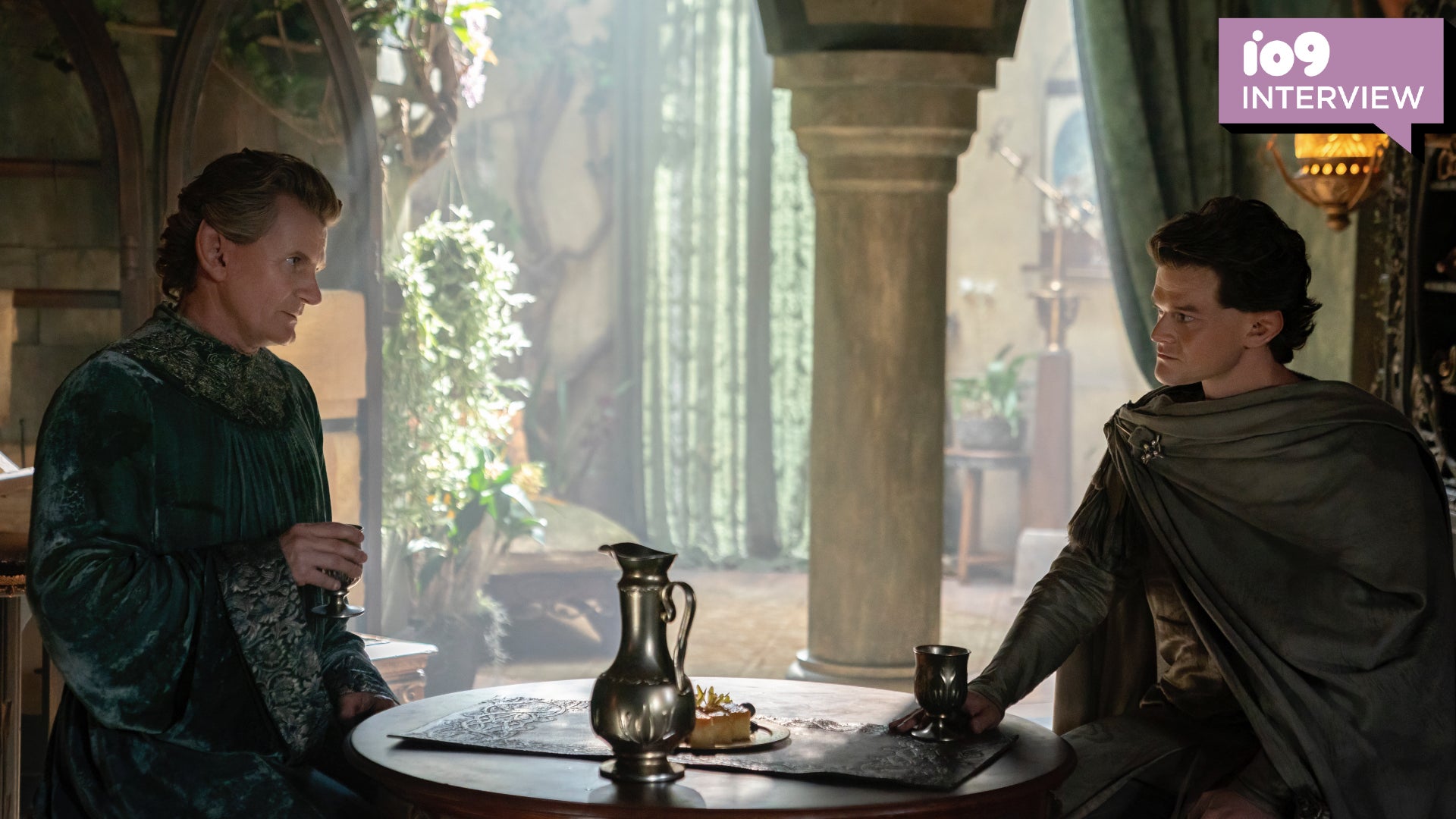 Charles Edwards as Celebrimbor and Robert Aramayo as Elrond in The Lord of the Rings: The Rings of Power.