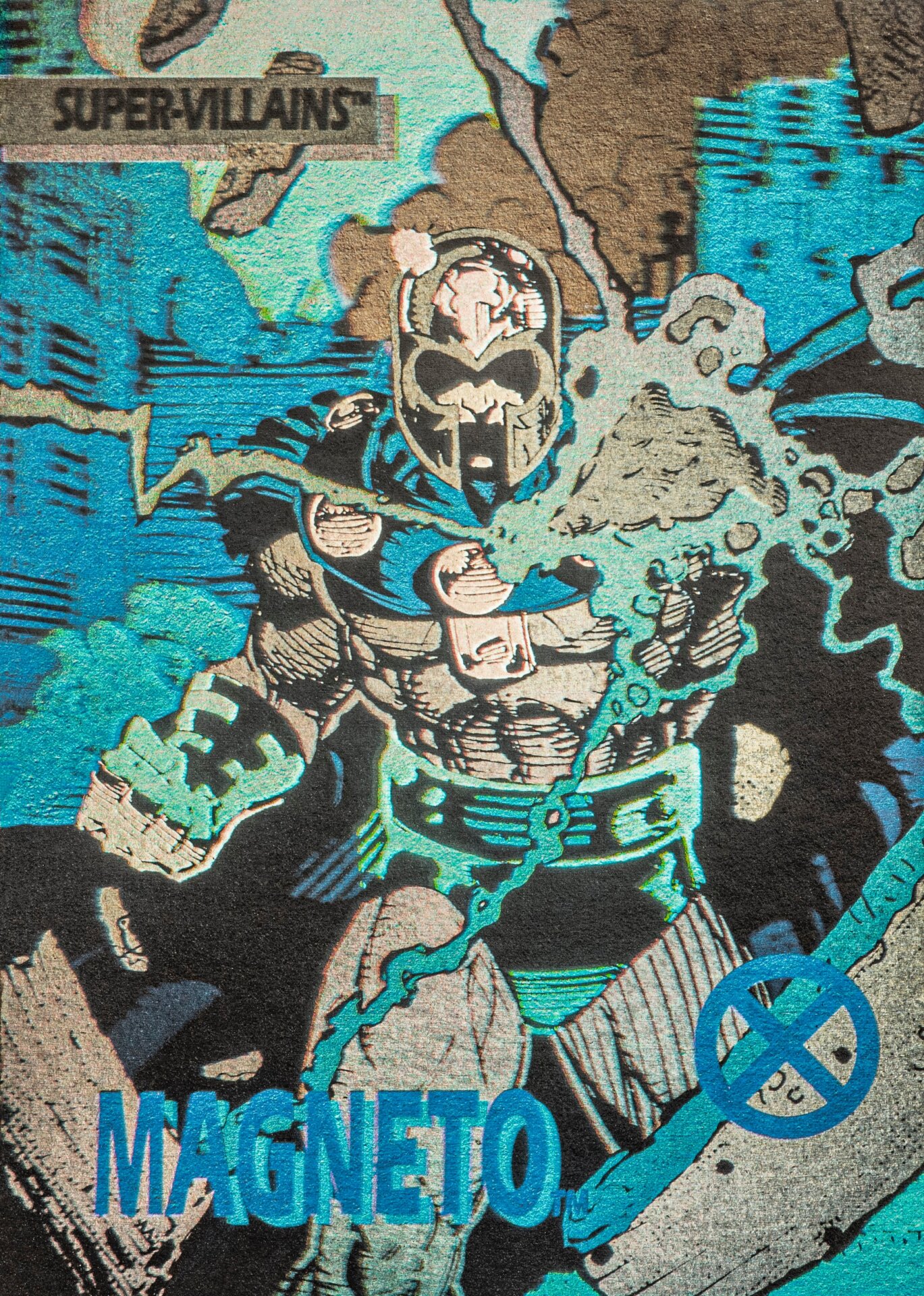 Magneto’s hand is on the foreground layer, with all the energy shooting out from it, and some debris. The rest of his body is in the mid-ground, and then there’s some cool stuff going on behind him.