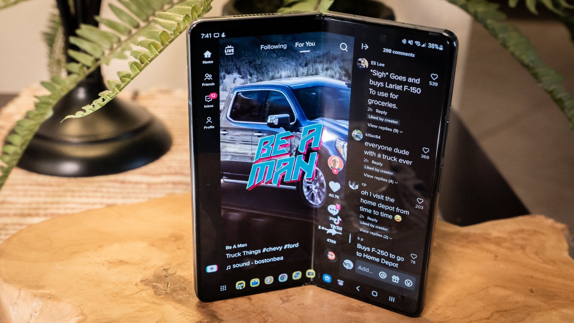 TikTok scales nicely on the Galaxy Z Fold 4, though sometimes captions get cut off. 