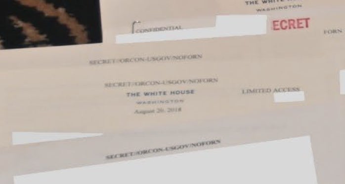 A White House document classified “secret” showing a date of August 26, 2018. 