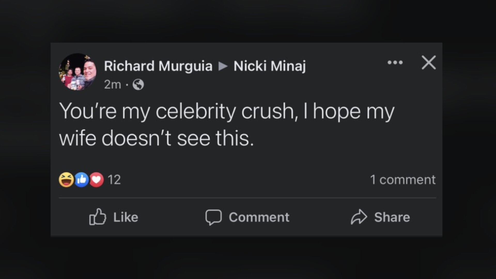 Because the best way for your wife not to see this message is to post it on FB?