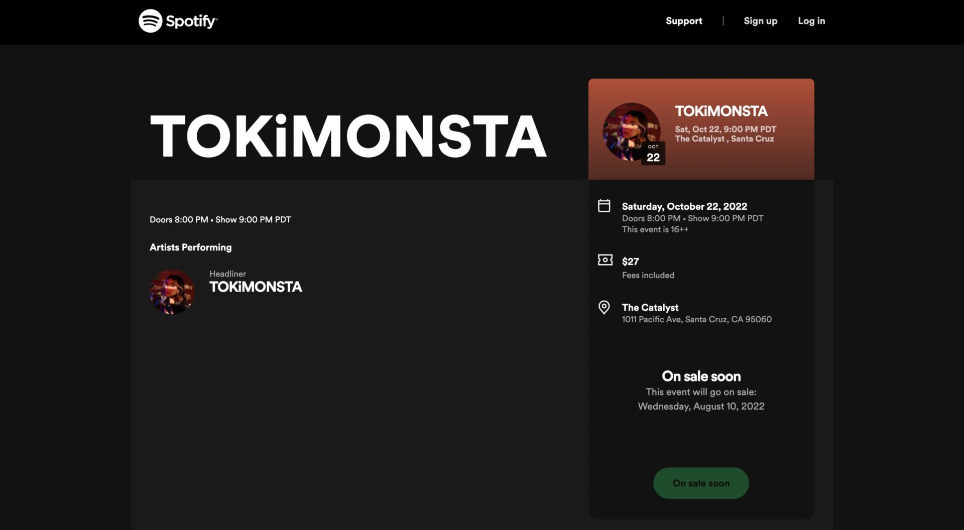 Specific concert pages list tickets as going “on sale soon.”