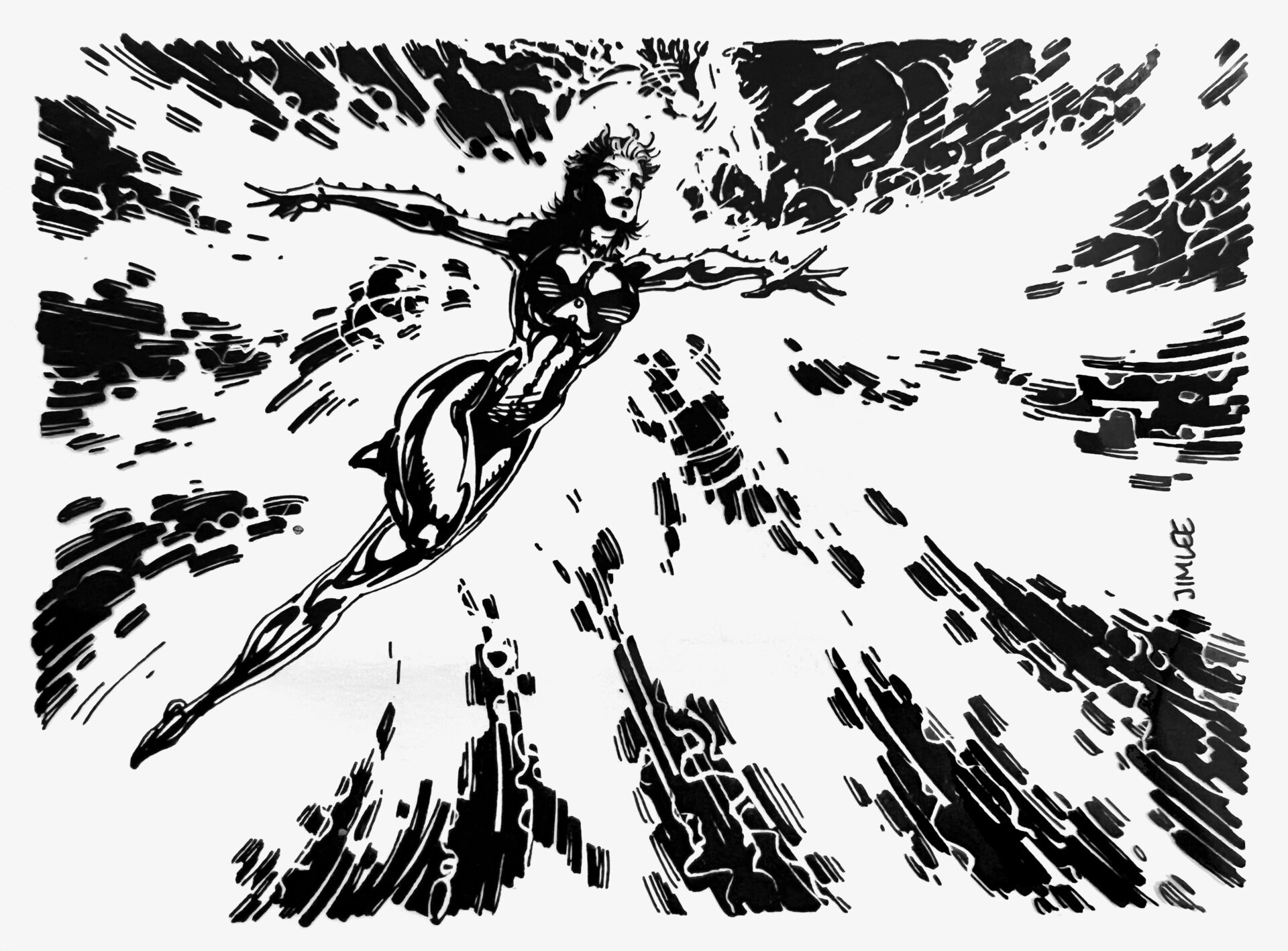  Acetate transfer of original artwork by Jim Lee for card no. 5, Phoenix.