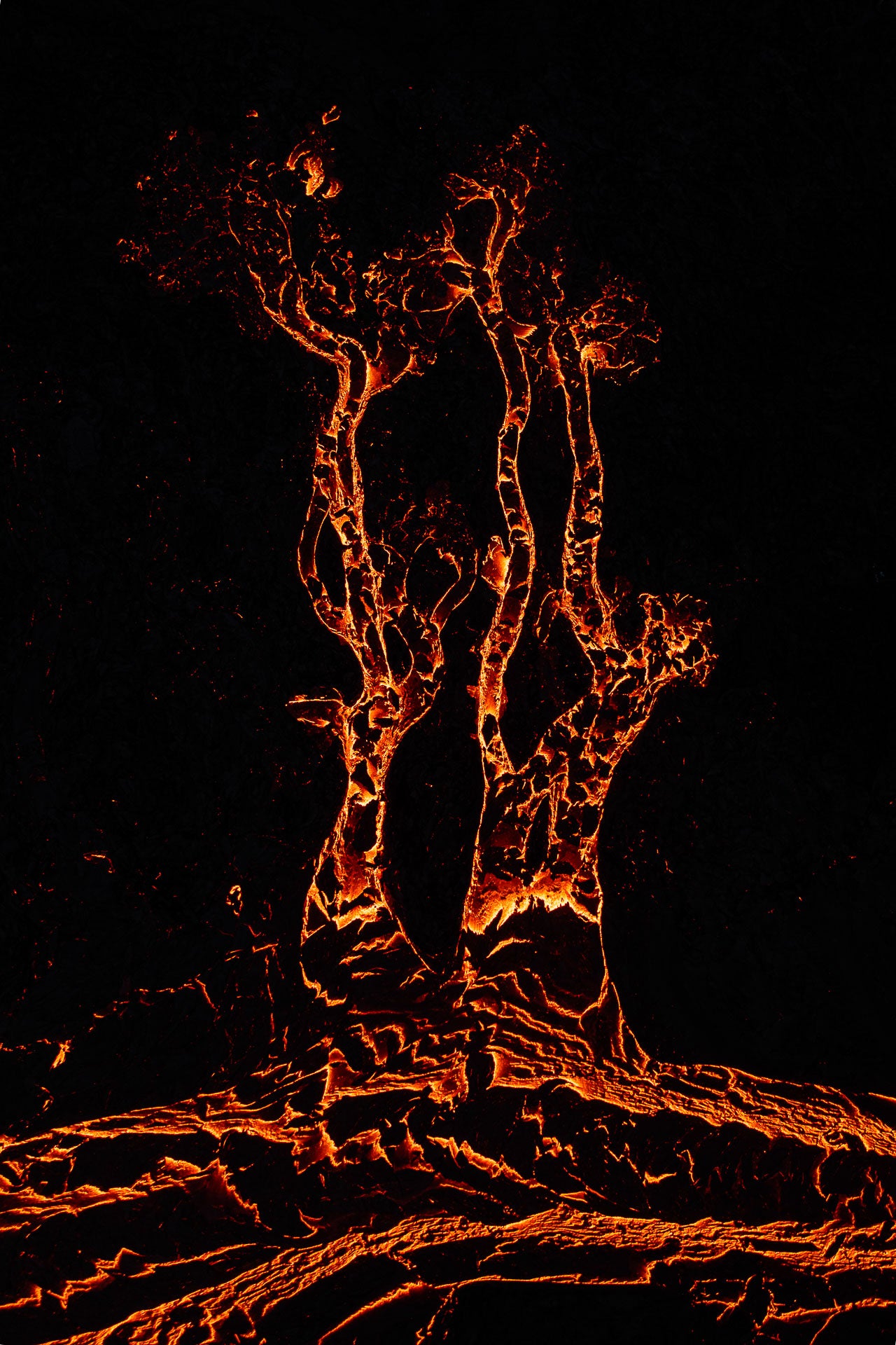 Tendrils of lava flows from an Icelandic volcano.