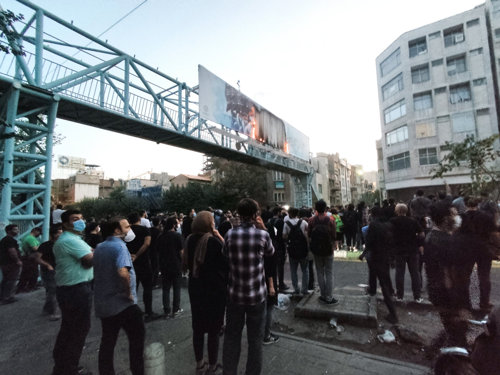 Dozens of people stage a demonstration to protest the death of a  22-year-old woman under custody in Tehran Iran on September 21, 2022.