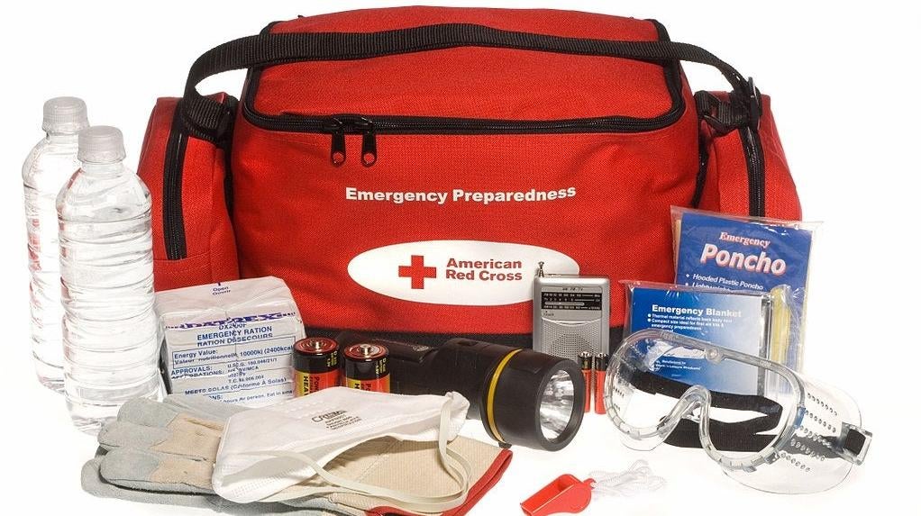 A Red Cross “ready to go” preparedness kit.