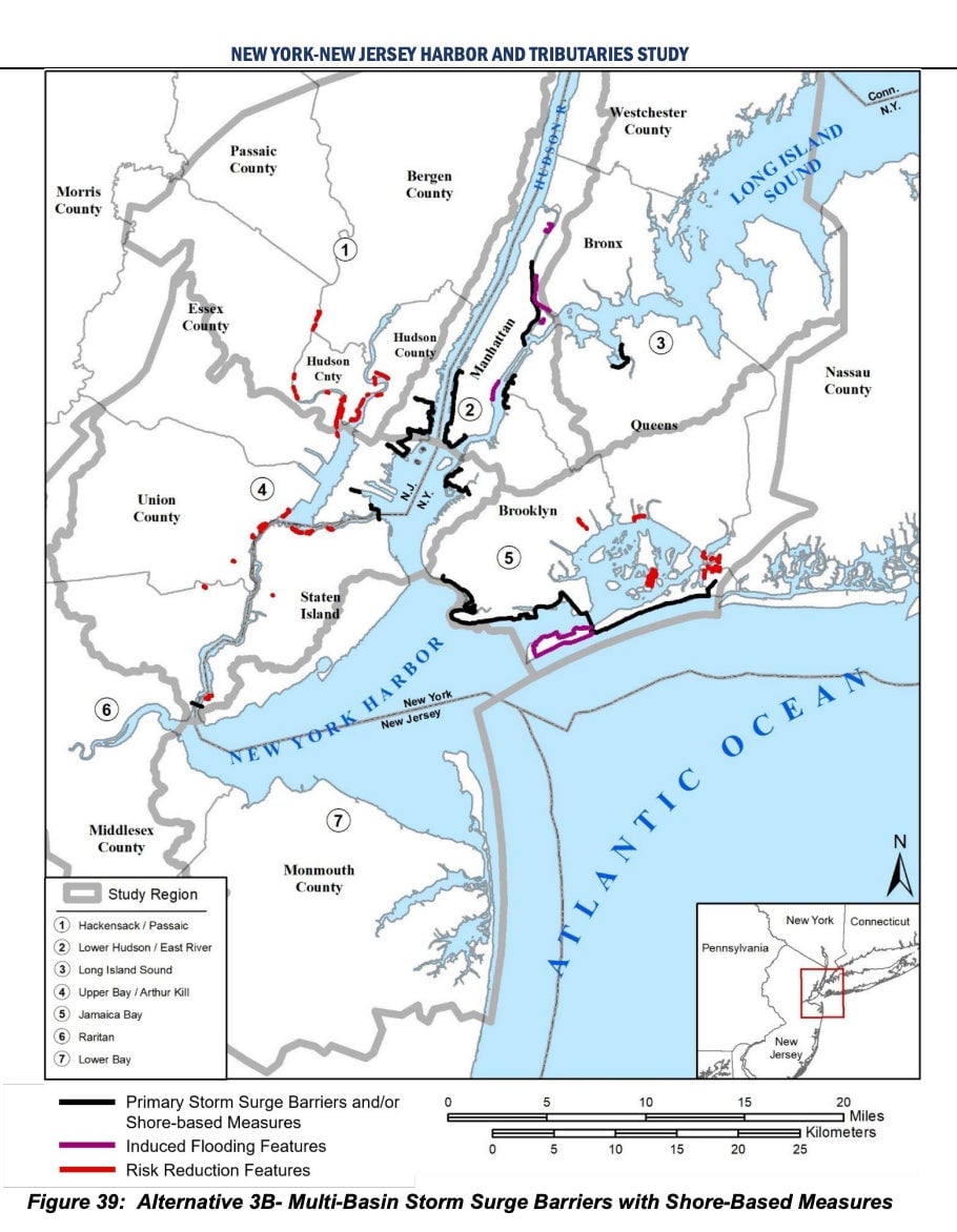 A map of the proposed barriers in Alternative 3B, from the HATS report. 