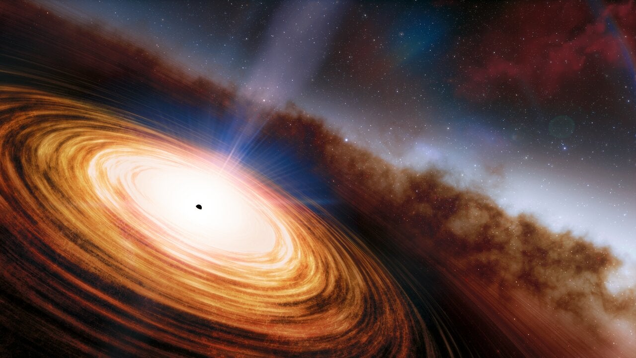 An artist’s impression of the distant quasar the recent team studied.