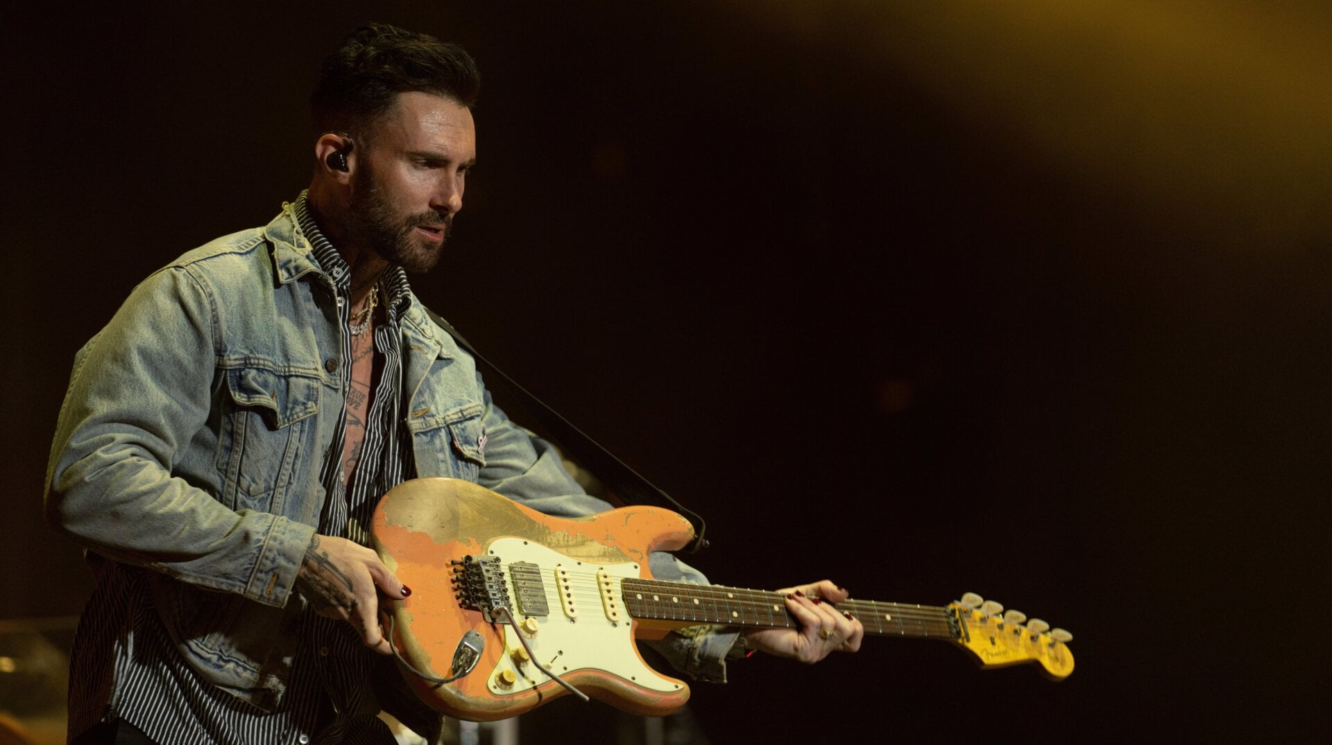 Adam Levine performs during the Maroon 5 show at Hayarkon Park on May 9, 2022 in Tel Aviv, Israel.