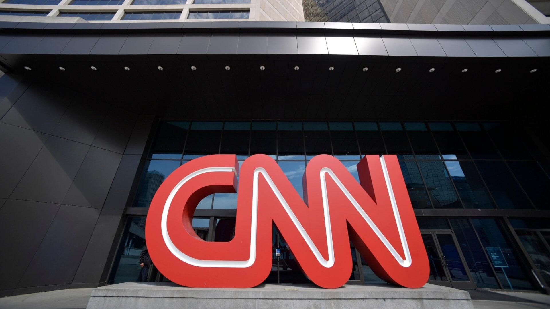 Signage is seen at CNN center, Thursday, April 21, 2022, in Atlanta.