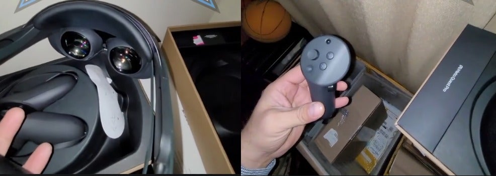 The supposed Quest Pro headset and the accompanying controller seem much slimmer and lighter than the Quest 2.