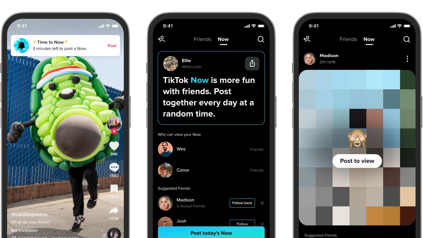 TikTok Now sends users push notifications to record a picture or quick video of whatever they’re doing at the moment. It’s extremely similar to the existing app BeReal.