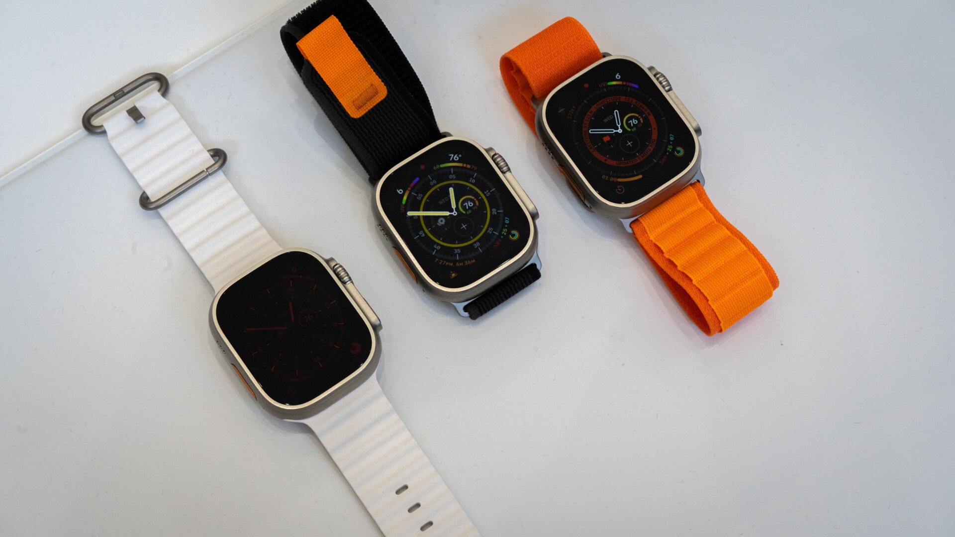 The three different bands of the Apple Watch Ultra.