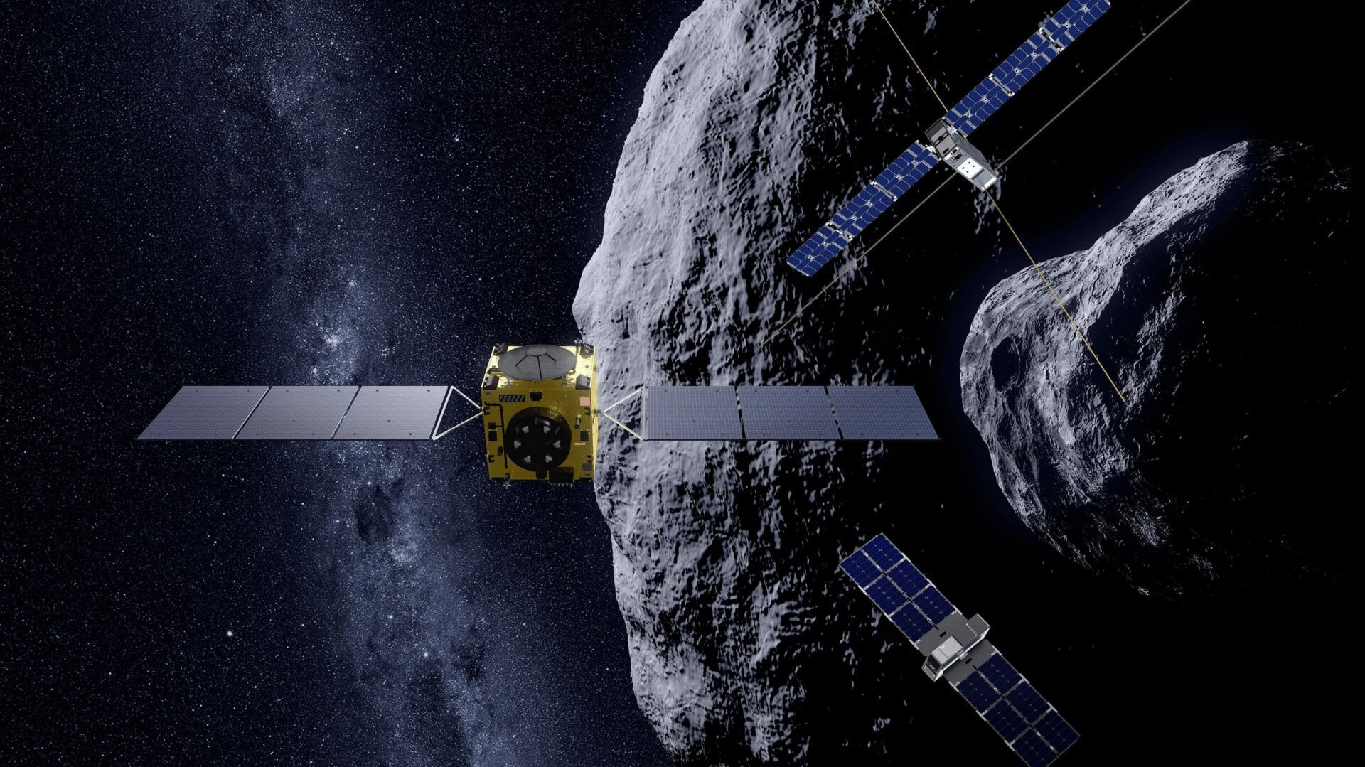 The HERA mission will feature three spacecraft: a main propulsion and investigation craft and two Cubesats.