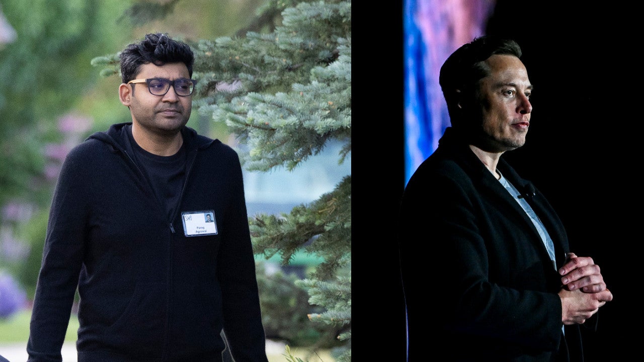 Twitter CEO Parag Agrawal (left) and Elon Musk