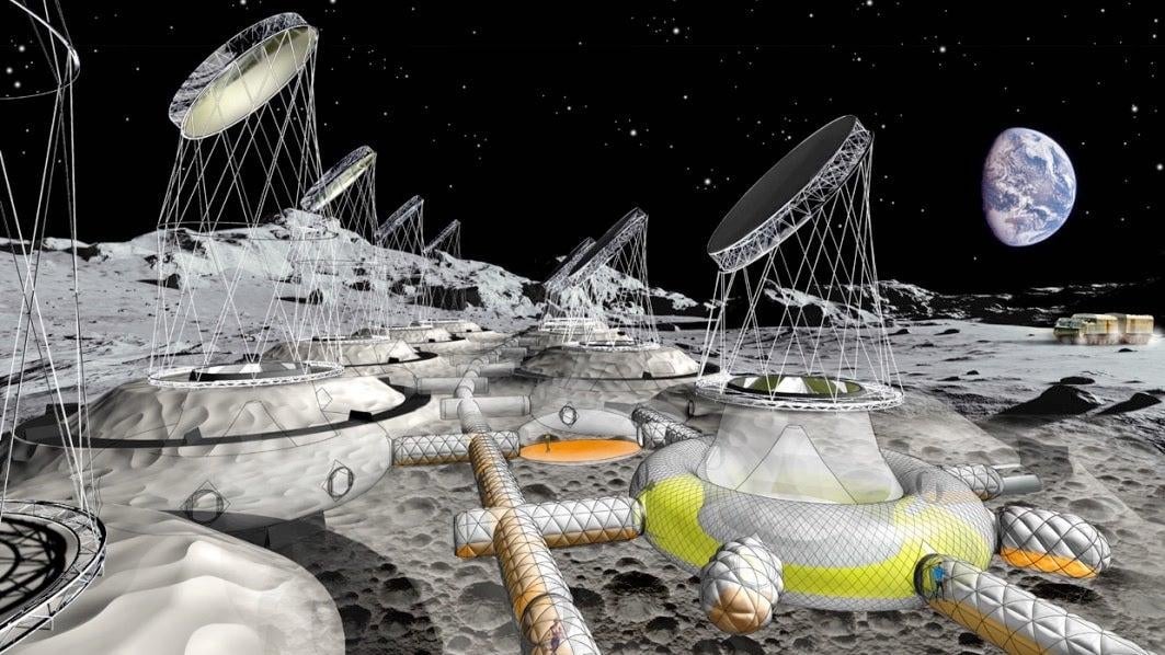 An illustration of the inflatable structures buried in lunar regolith.