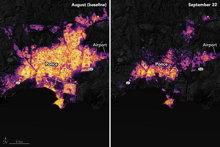 Ponce, Puerto Rico before and after Hurricane Fiona.