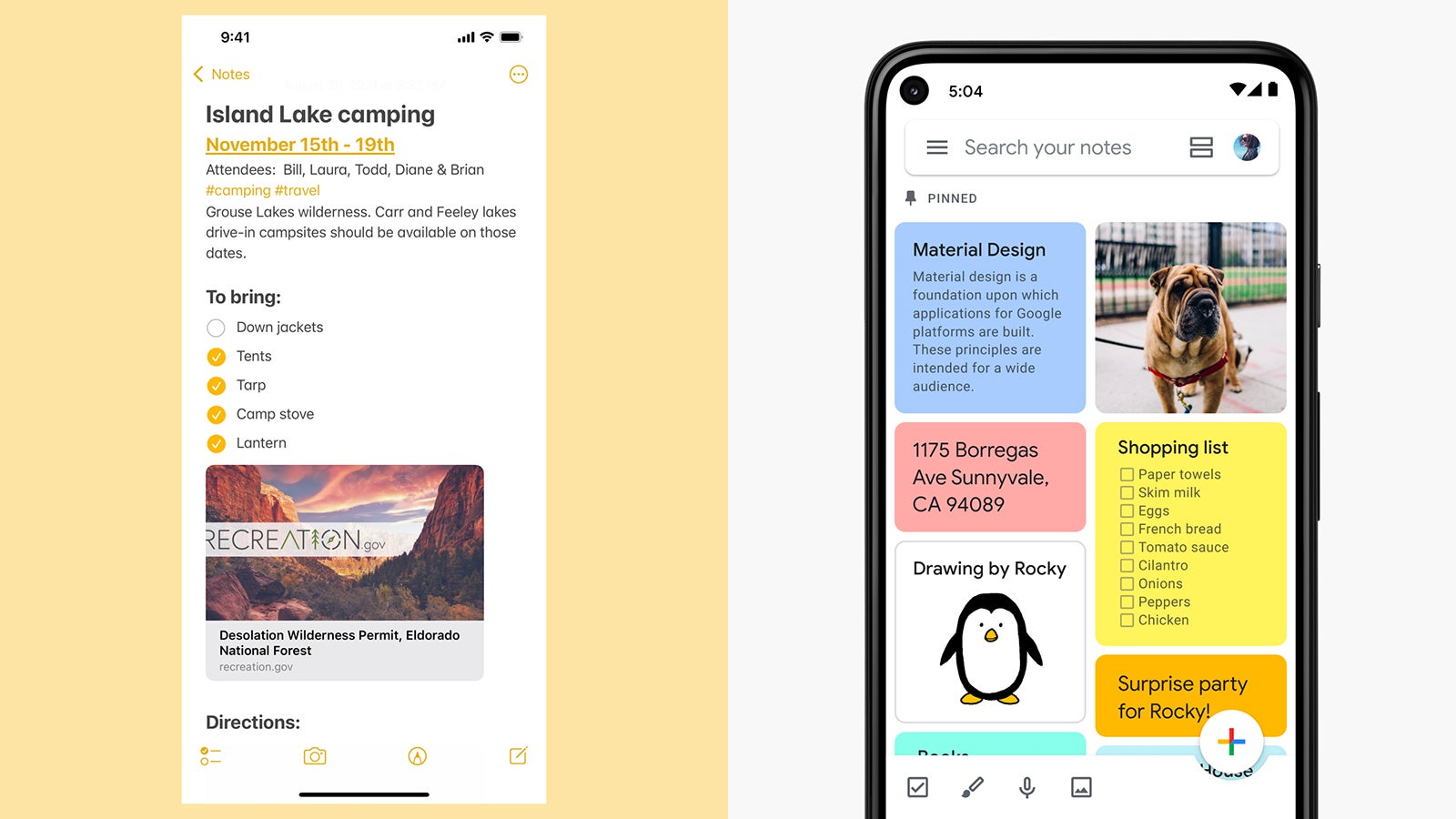 Screenshot: Apple Notes/Google Keep
