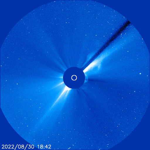 A large coronal mass ejection (CME) was recorded by the Solar and Heliospheric Observatory (SOHO) on August 30.