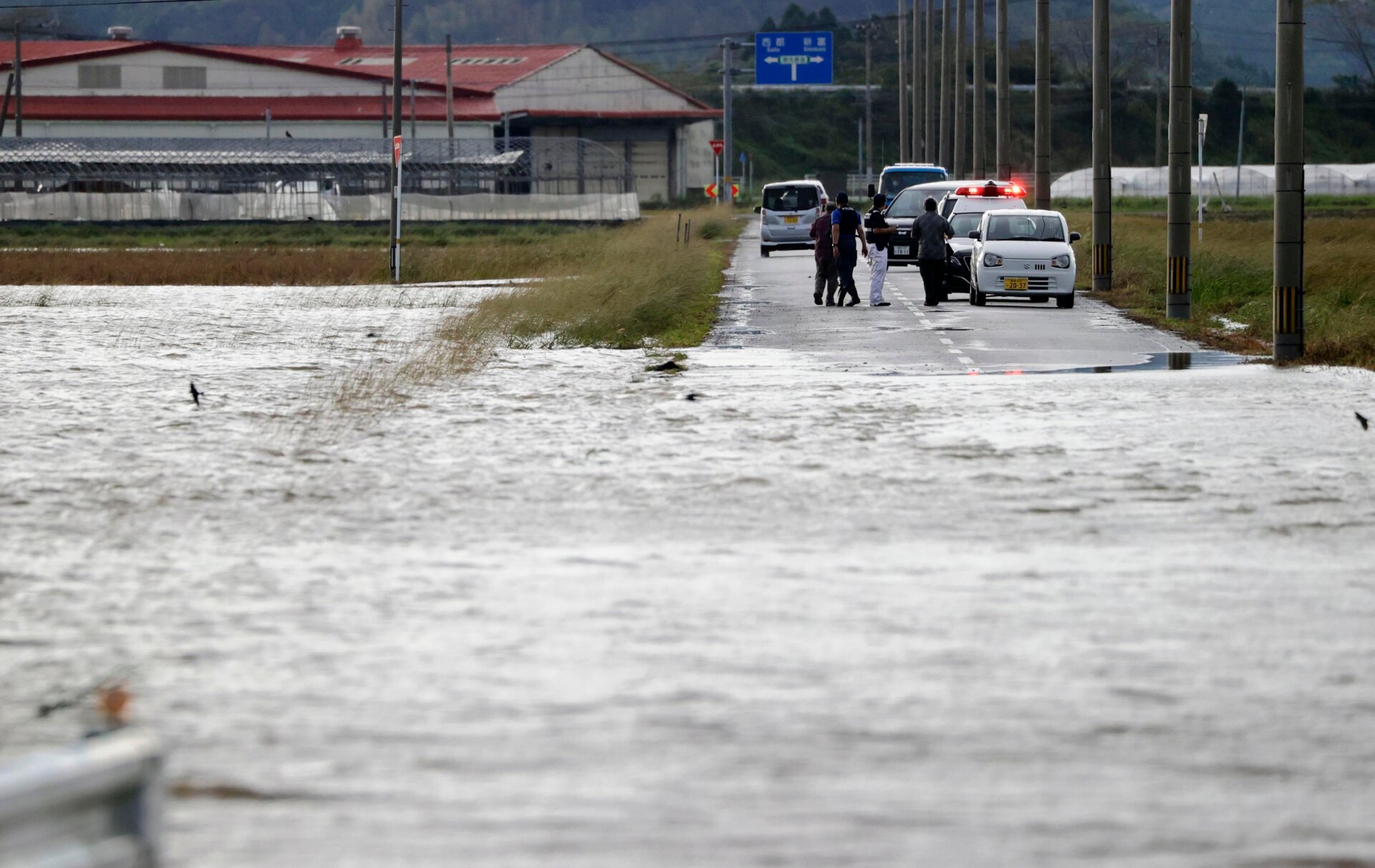 A flooded road in Saito in Miyazaki Prefecture on September 19.