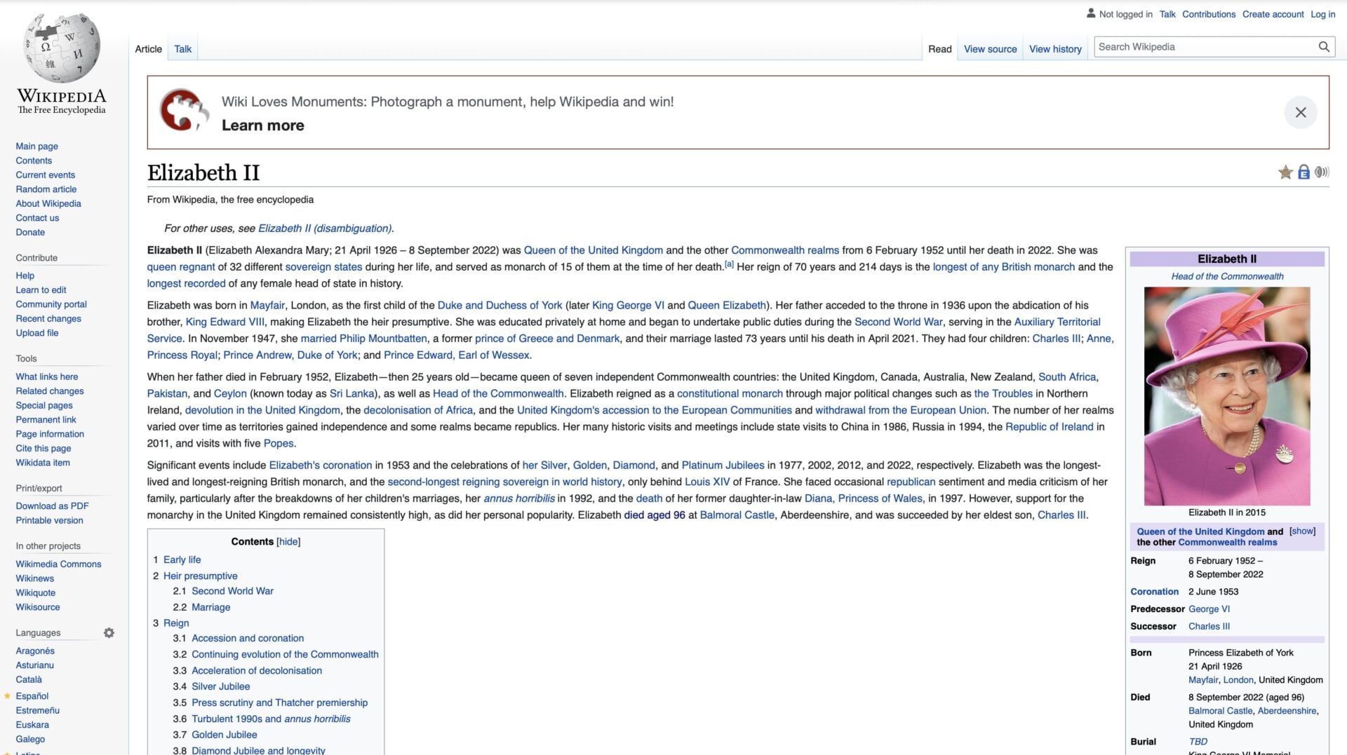 Wikipedia editors were toiling away on the late Queen’s page on the day of her death.