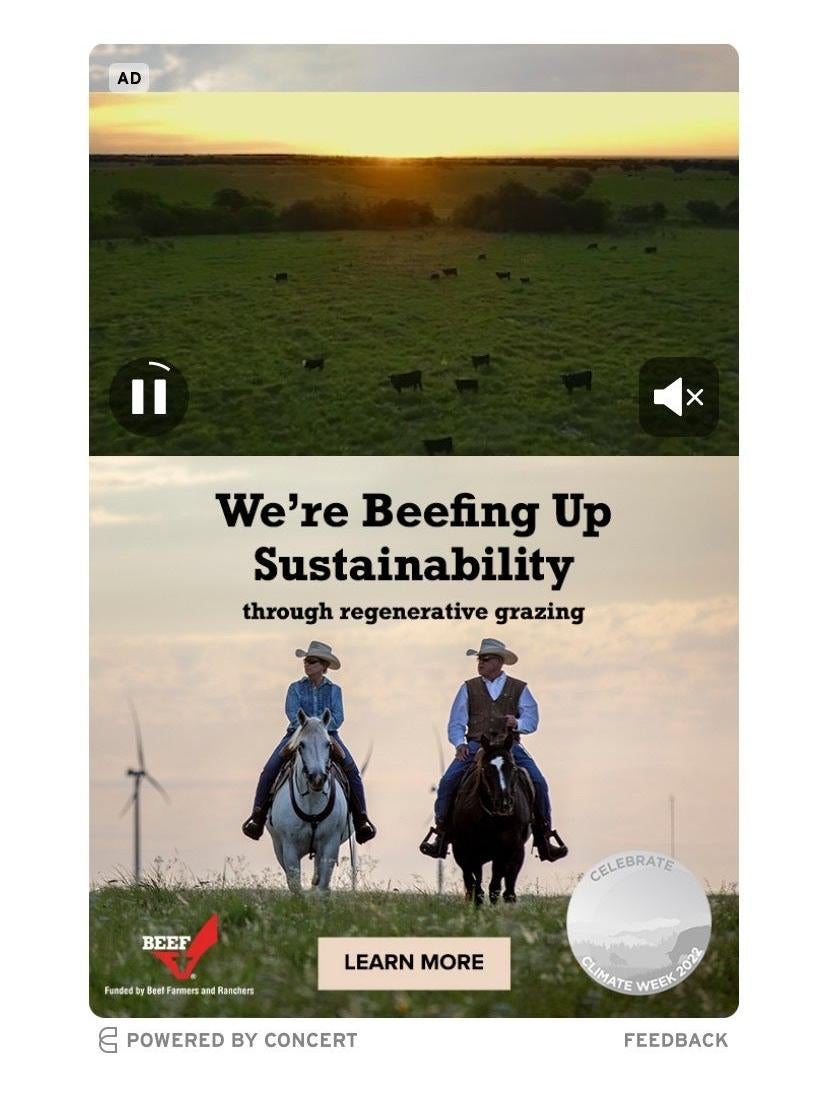 A beef industry ad I saw after registering for the panel.