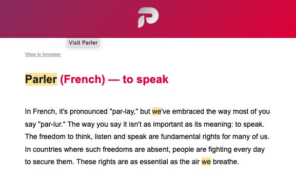 Parler CEO George Farmer getting salty about how is website is supposed to be pronounced. 