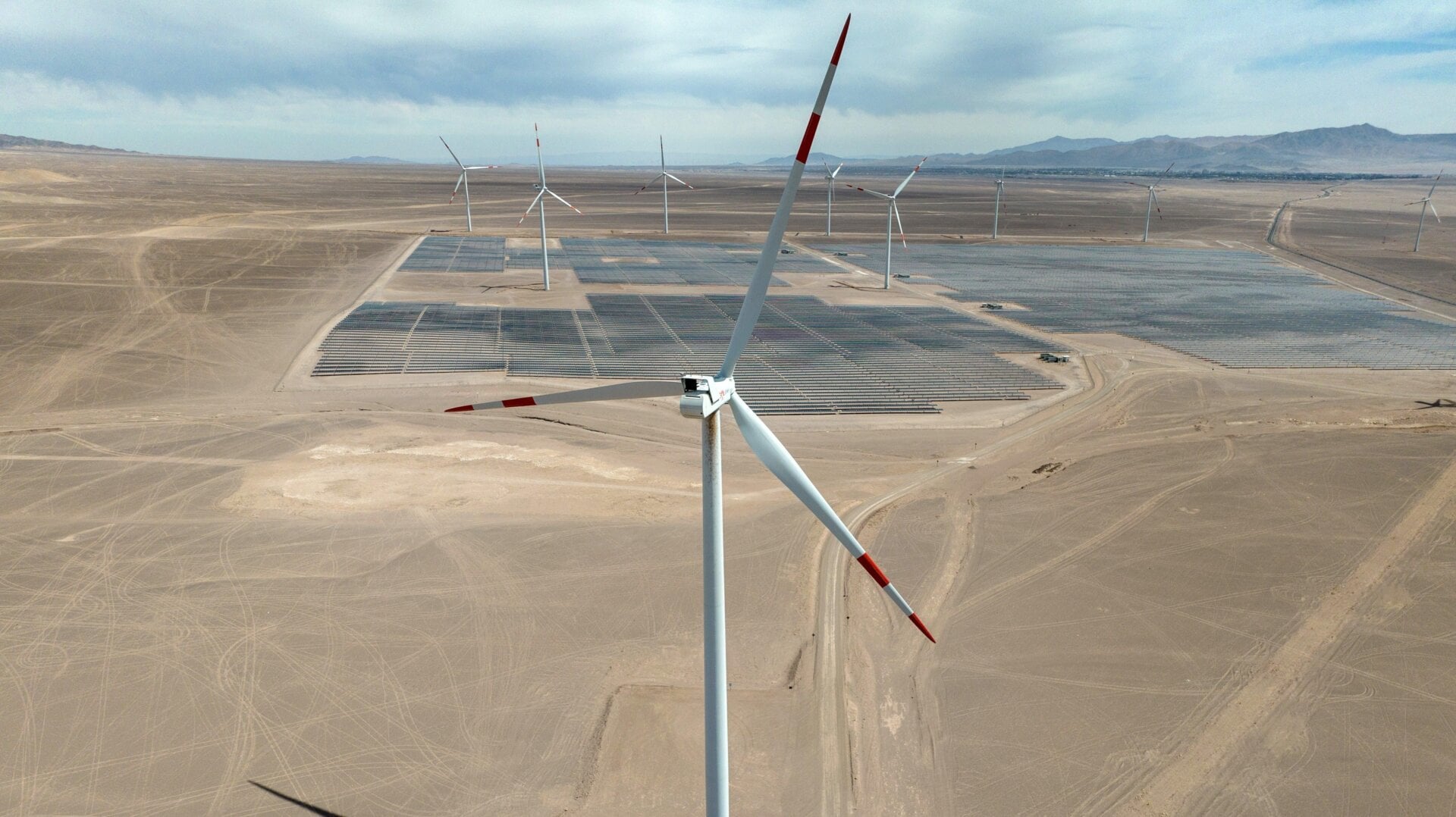 Wind turbines and solar panels in Chile’s Atacama Desert.