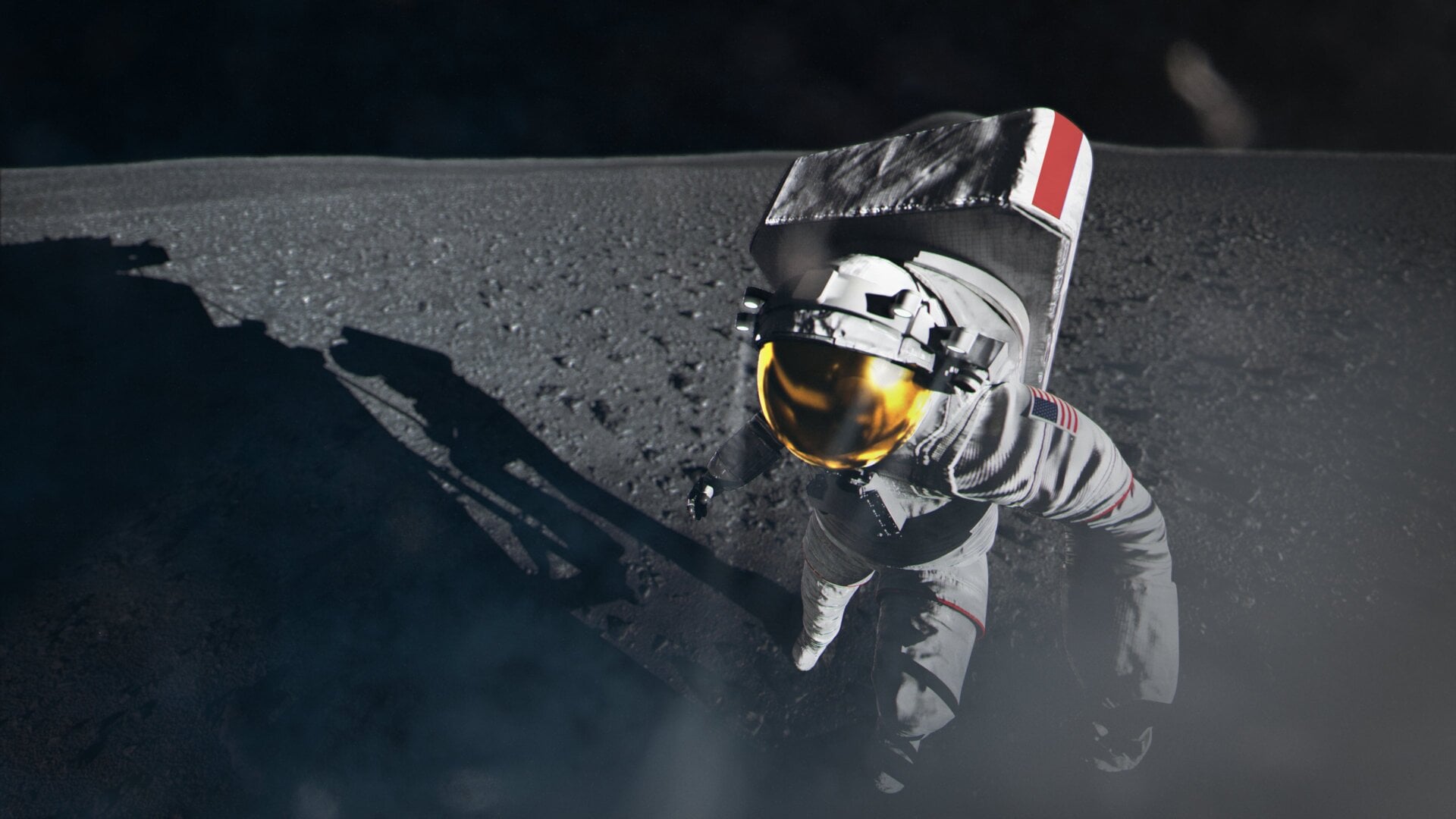 Artist’s depiction of an Artemis astronaut stepping onto the lunar surface.