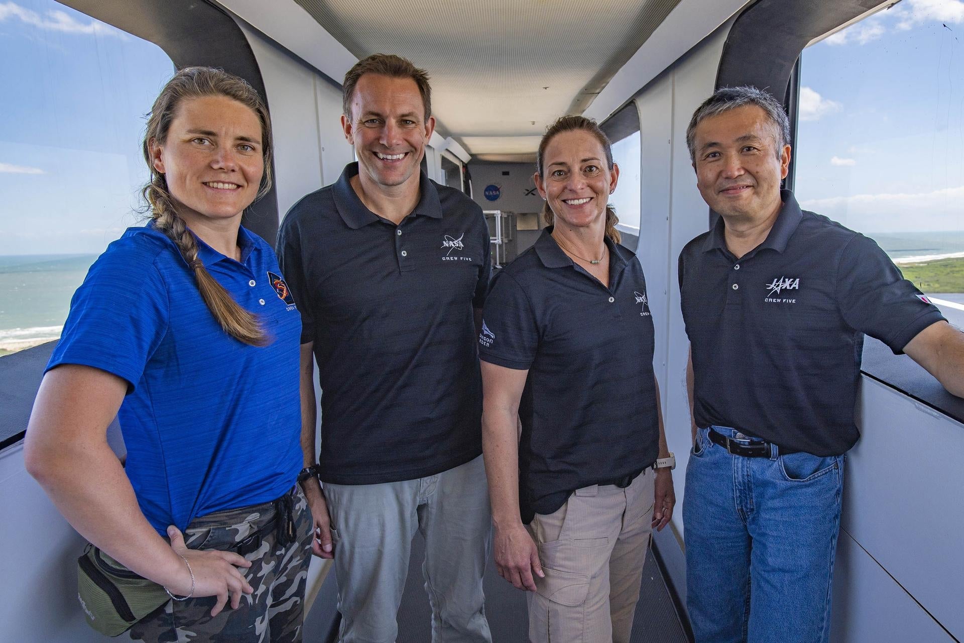 Crew-5 crew members (from left): Anna Kikina, mission specialist; Josh Cassada, pilot; Nicole Mann, spacecraft commander; and Koichi Wakata, mission specialist.