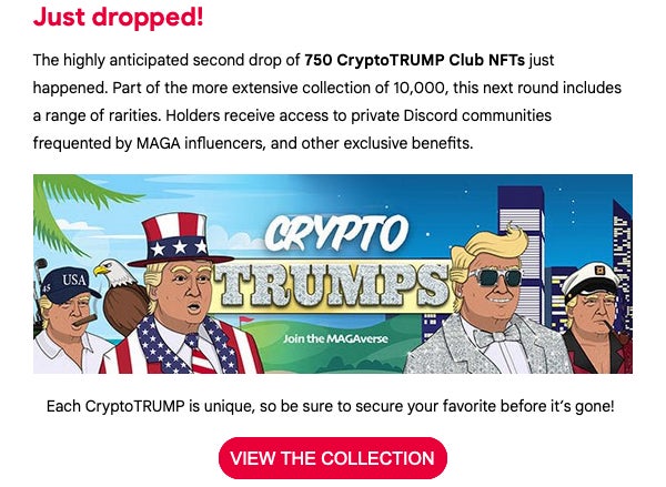 Parler promoted a number of Trump-themed NFT series.