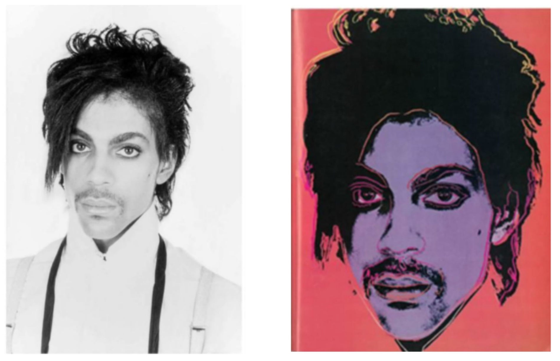 Lynn Goldsmith’s photo of Prince (left) was used to create a series of 16 silkscreen prints by Andy Warhol.